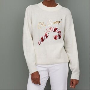 H&M Holiday Sweater with Sequin Red Candy Cane Design